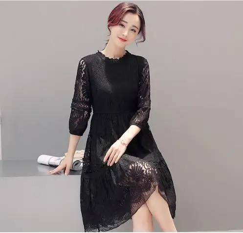 Женское кружевное платье Clobee корейское элегантное ТРАПЕЦИЕВИДНОЕ ПЛАТЬЕ С