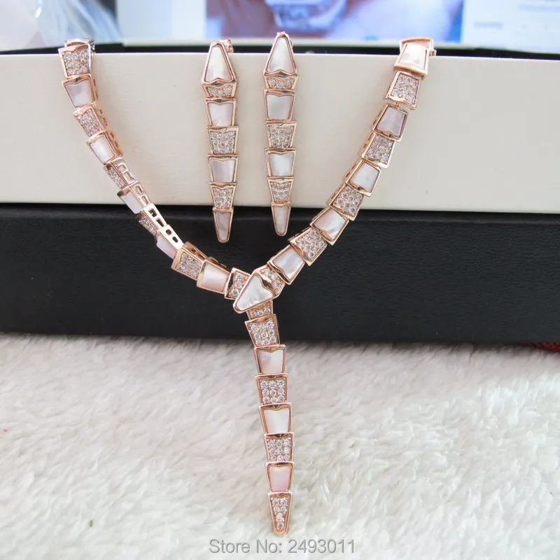 New full aaa zirconia mother of pearl natural stone choker necklaces and earrings jewelry sets for women party | Украшения и