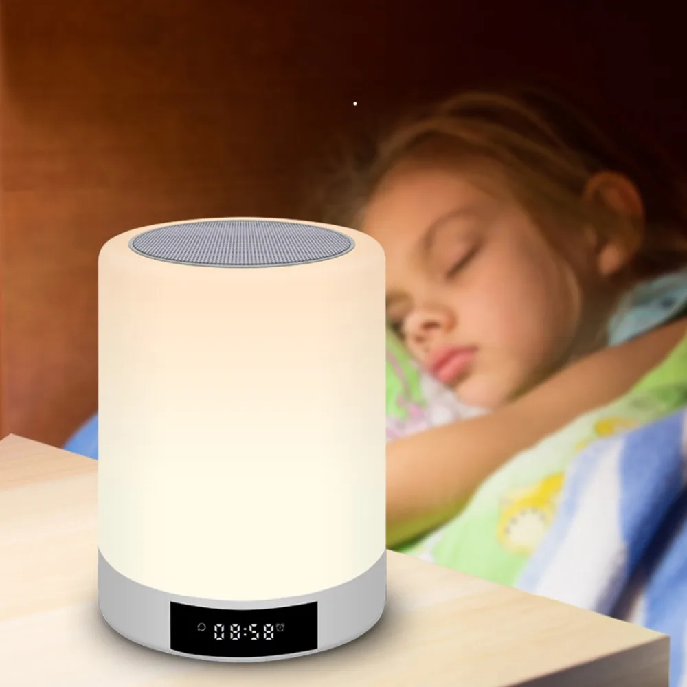 Bluetooth динамик, сенсорная Ночная лампа LED RGB красочный музыкальный динамик, часы, fm-радио Bluetooth 4,2 беспроводной динамик