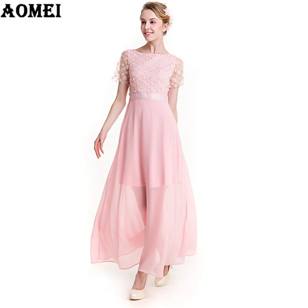 Женская обувь в стиле Лолиты Макси длинное платье однотонный розовый цвет