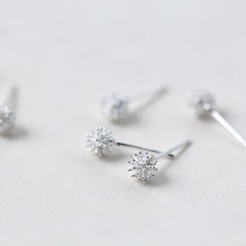 MloveAcc Cute Dandelion Flower Shape Real 925 Silver Stud Earrings for Women Girls Silver Jewelry Gifts