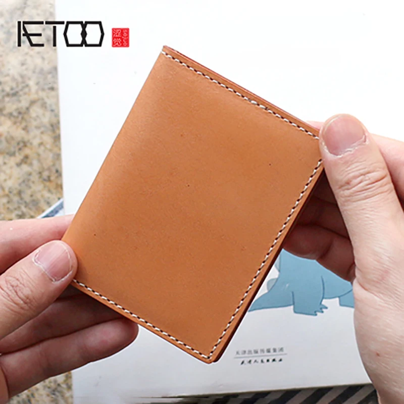 Сумка для карт AETOO из воловьей кожи тонкая мужская кожаная сумка ручной работы