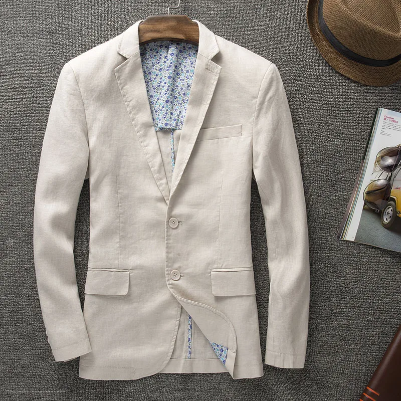 

new arrival High quality natural male fashion men's linen suit jacket slim blazer suit autumn worth money size M L XL XXL 3XL