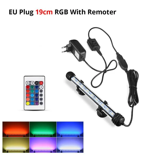 19cm RGB With Remote Цветная(RGB) светодиодный освещение для аквариума Водонепроницаемый 19 см 29 см 39 см 49 аквариум светодиодный освещение с адаптер для розеток европейского стандарта аквариумная лампа, получившая сертификат Европейского аксессуары - Цвет: 19cm RGB With Remote