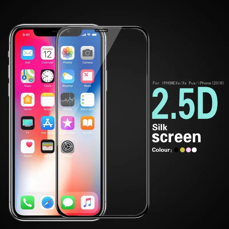 Цветное закаленное стекло с полным покрытием для Iphone XS XR MAX 2.5D Edge Защитная пленка