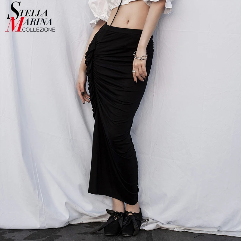 New 2019 Korean Style Women Long Black Mermaid Skirt Sides Split Elastic Waist Ladies Sexy Party Club Charming Wear J060 | Женская