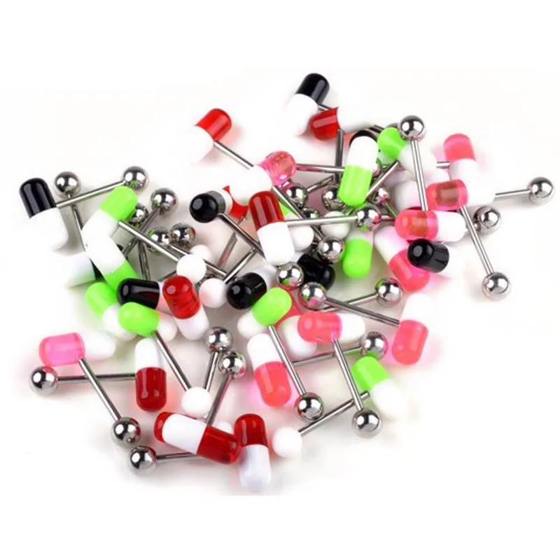 PINKSEE 10pc Wholesale Body Jewelry Lots Steel ACRYLIC TONGUE BAR UV Pill CAPSULE Pierce | Украшения и аксессуары