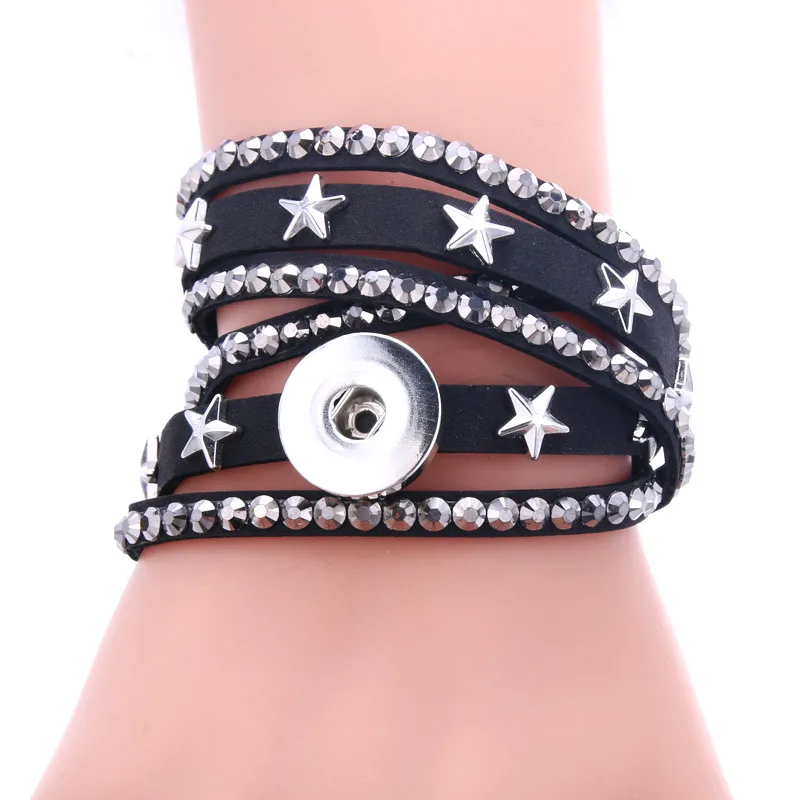New Star Snap Button Jewelry Leather 18mm Snap Button Bracelet Punk Multilayer Leather Bracelet Armband Snaps Jewelry 1256