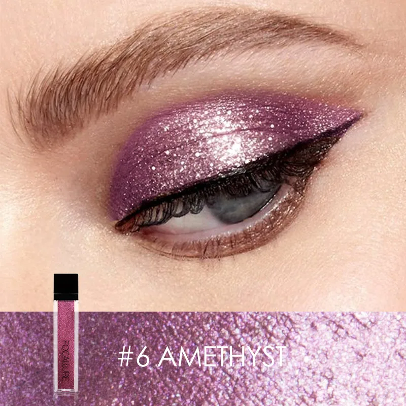 6 AMETHYST FOCALLURE 10 цветов Водонепроницаемый Блеск Мерцающий Пигмент Макияж Жидкие тени для век - Цвет: 6 AMETHYST