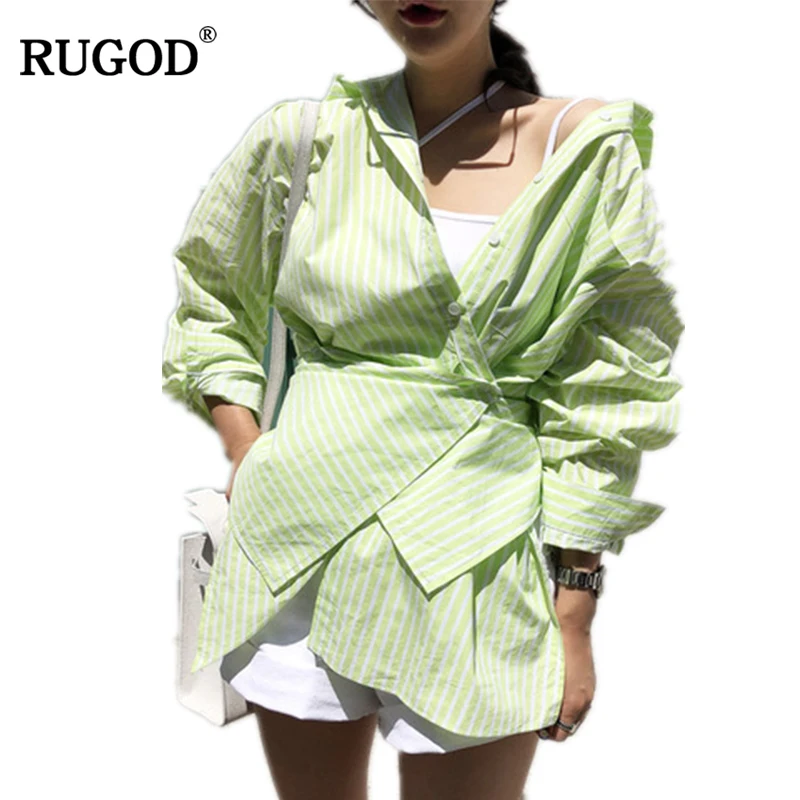 Новинка 2019 летняя длинная Повседневная стильная блуза RUGOD в полоску с отложным