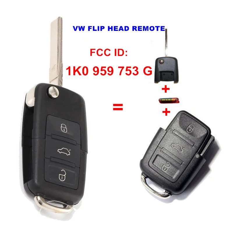 3 кнопки дистанционного ключа для VW Volkswagen Seat ID48 чип 434 МГц 1K0959753G | Автомобили и