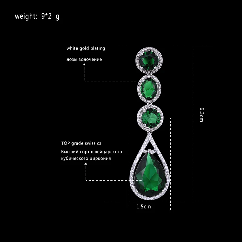 Mecresh 2017 Новый Элегантный Зеленый Серьги для Женщин Европа CZ Лонг Water Drop EH706|green drop