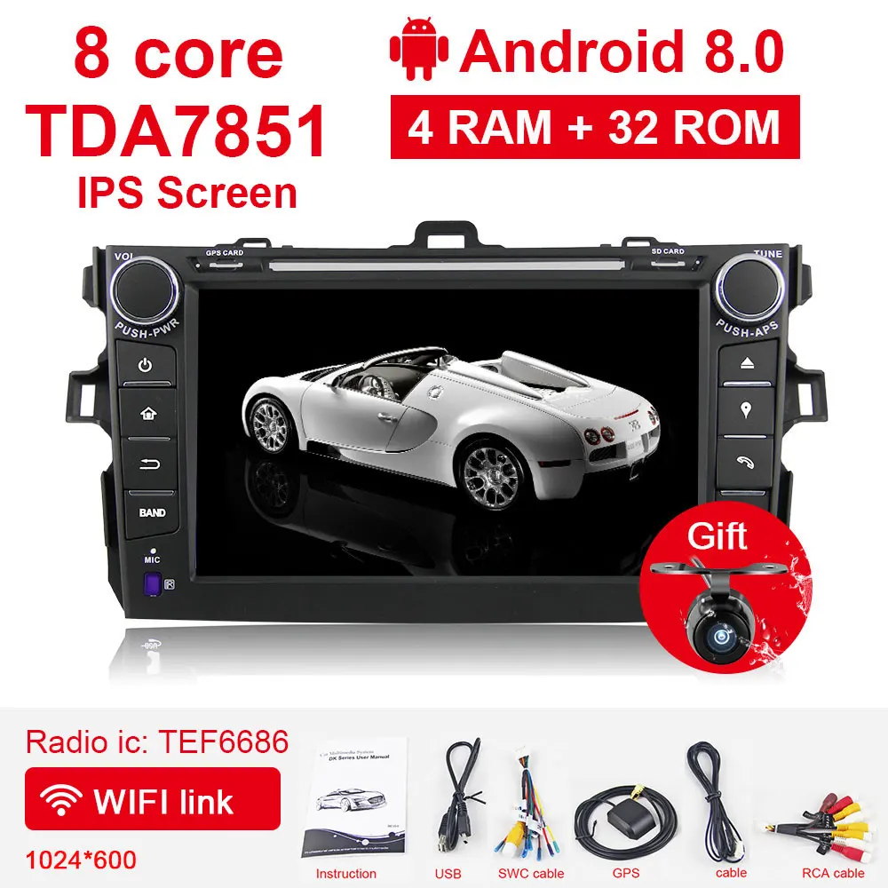 4G 32G PX5 Eunavi 2 din Android 9,1 TDA7851 автомобильный dvd мультимедиа для Toyota Corolla 2007 2008 2009 2010 2011 gps стерео радио ПК сенсорный экран - Цвет: 4G 32G PX5