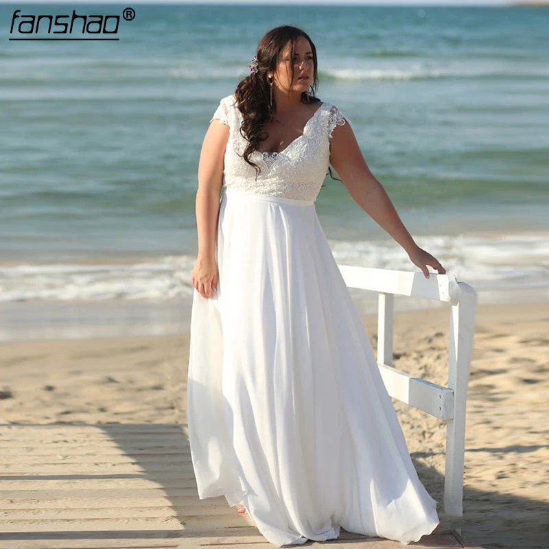 

Simple Boho Plus Size Wedding Dress Chiffon Lace Cap Sleeves vestido de noiva Dubai Arabic Wedding Gown Bridal Dress
