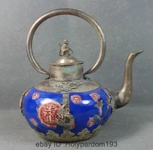 2 шт. китайский фарфор серебряный дракон феникс обезьяна винный чайник Флагон
