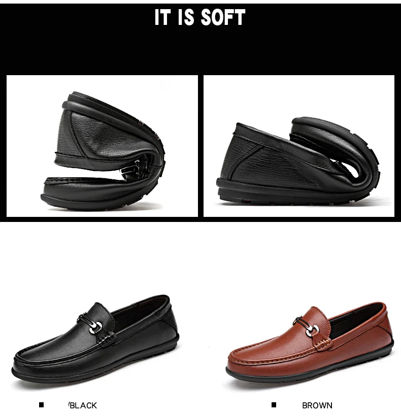 new fashion men's shoes casual genuine leather loafers male brown black slip on shoe man comfortable driving shoes for men