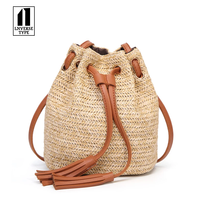 Hand-woven Round Straw Beach Bag Vintage Handmade Woven Shoulder Raffia Circle Rattan Bags Bohemian Summer Vacation Casual | Багаж и сумки