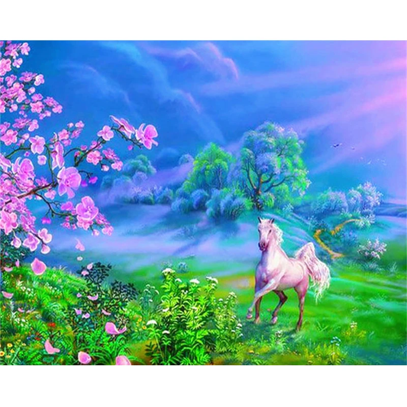 

White horse flowers diamond Embroidery diy diamond painting mosaic diamant painting 3d cross stitch pictures H588