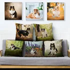 Бежевые льняные классические чехлы с изображением милых животных овца с принтом собаки наволочки 45*45 см диванных подушек Чехлы для дивана наволочка для домашнего декора