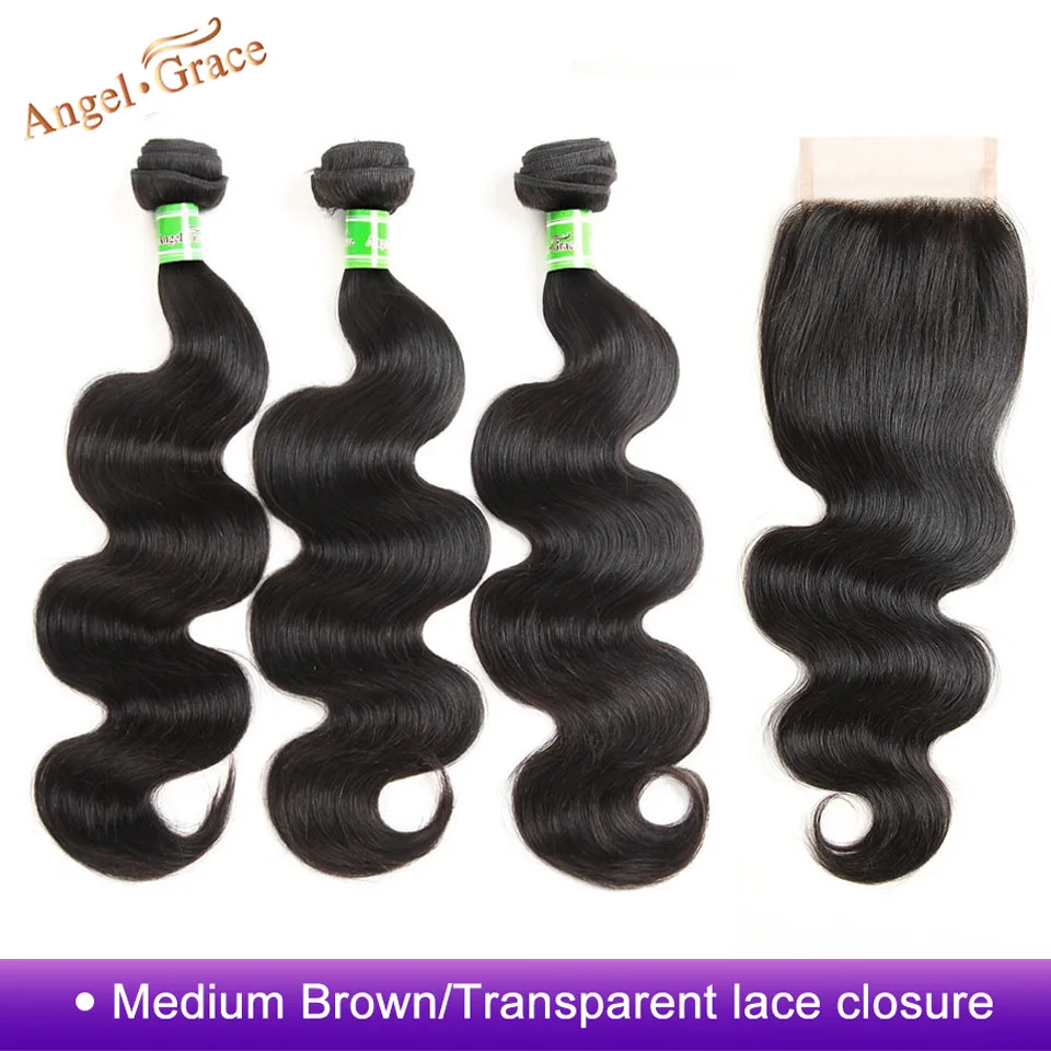 Angel Grace Hair Store малазийские объемные волнистые человеческие волосы пучки с закрытием 3 пучка с закрытием Remy человеческие волосы естественного цвета