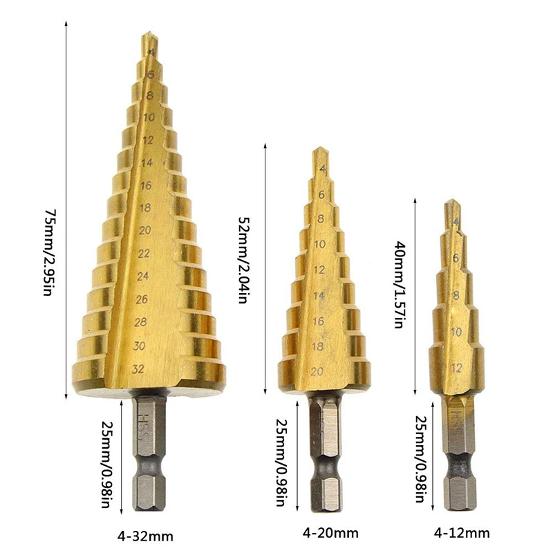 Hexagon-3pcs set Hss Шаг конусное Буровое Сверло в форме конуса набор отверстие фрезы титановое покрытие шестиугольник/треугольный хвостовик - Цвет: Hexagon-3pcs set