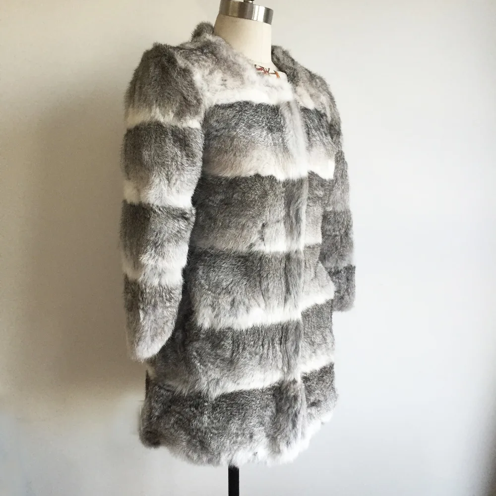 Новинка 2019 модная женская куртка из натурального кроличьего меха в полоску