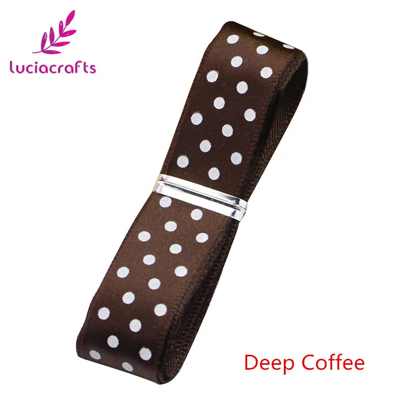 Deep Coffee 5 yards 15 мм разные цвета на выбор, атласная Рождественская лента в горошек, аксессуары для шитья и банта для волос, 5 ярдов/18 ярдов T0312 - Цвет: Deep Coffee 5 yards