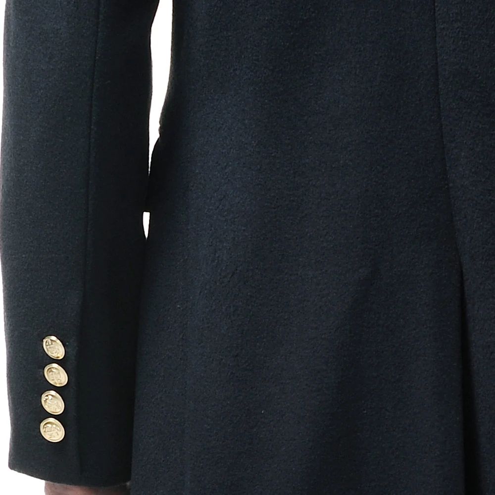 

URSMART 2015 New black warm wool coat double-breasted navy coat jacket Slim male