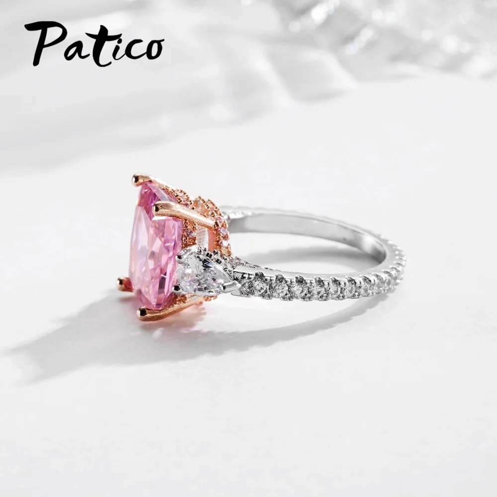 Gorgeous Purity Clear Square Pink Austrian Crystal Rings 925 Sterling Silver Sweet Romantic Brand Bijoux Valentine's Gift | Украшения и