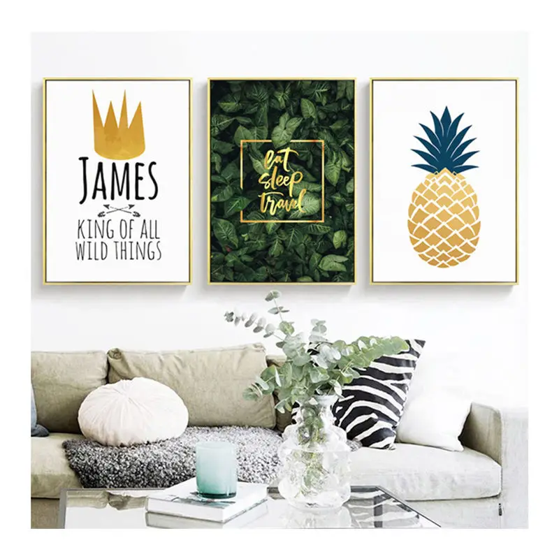 Скандинавская Картина на холсте Современные принты золотой ананас английские