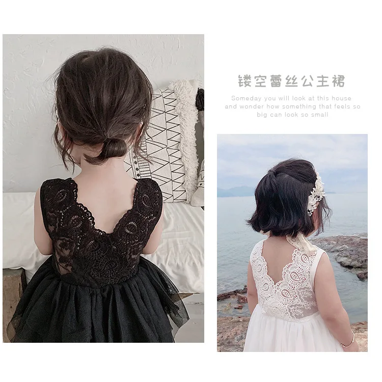 Платье для девочек летнее платье с открытой спиной в Корейском стиле черно-белое