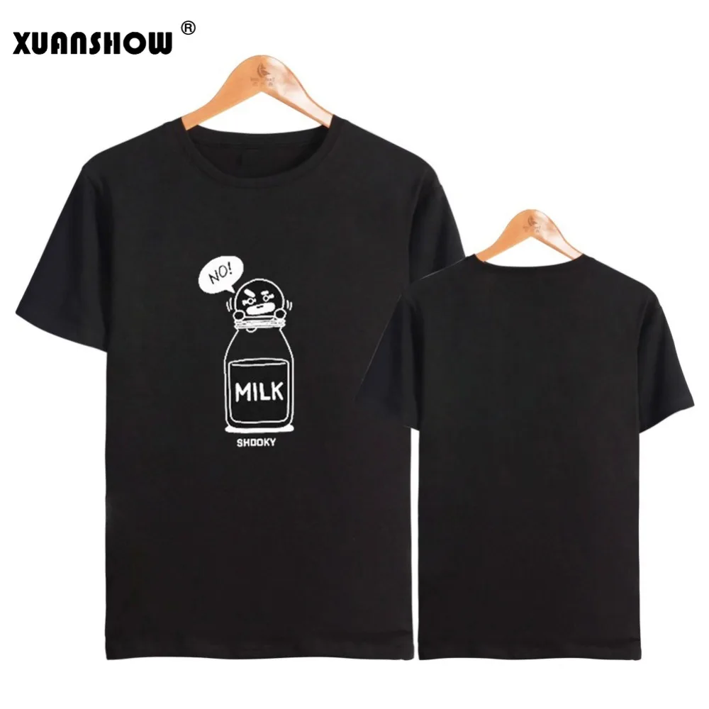 XUANSHOW, женская одежда, футболка,, SHOOKY, мультфильм, молоко, напечатано, унисекс, топы, Kpop, негабаритные, для влюбленных, футболки, женские, Haut Femme