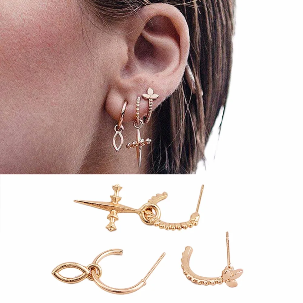 3 шт./компл. серьги гвоздики круглые клипсы для ушей Женские Модные Винтажные