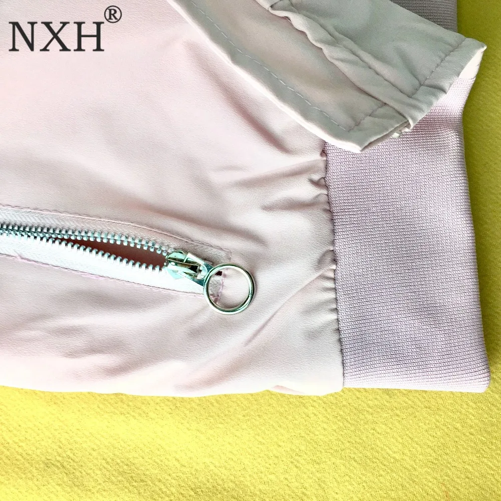 NXH материал, розовая Осенняя модная куртка-пилот, Женская Базовая куртка с длинным рукавом, Повседневная теплая верхняя одежда, хорошее качество