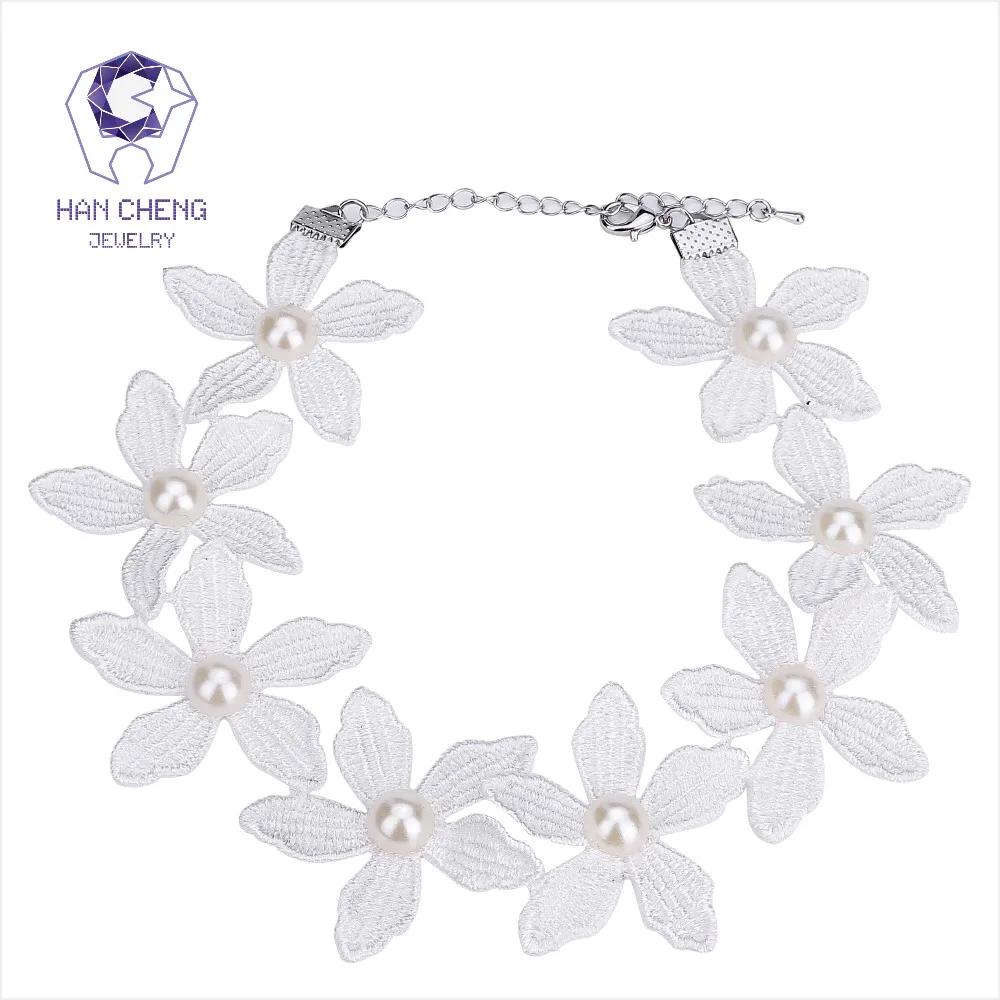 HanCheng Новое модное кружевное жемчужное вышитое цветочное колье из ленты женское