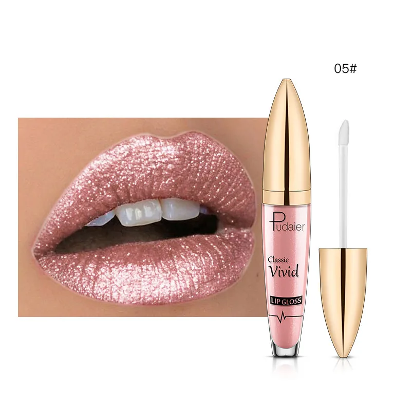 Pudaier 18Colors Glitter Liquid Lipgloss Waterproof Makeup Cosmetics Bright Lip Sense Metallic Matte Pearl Lip Gloss