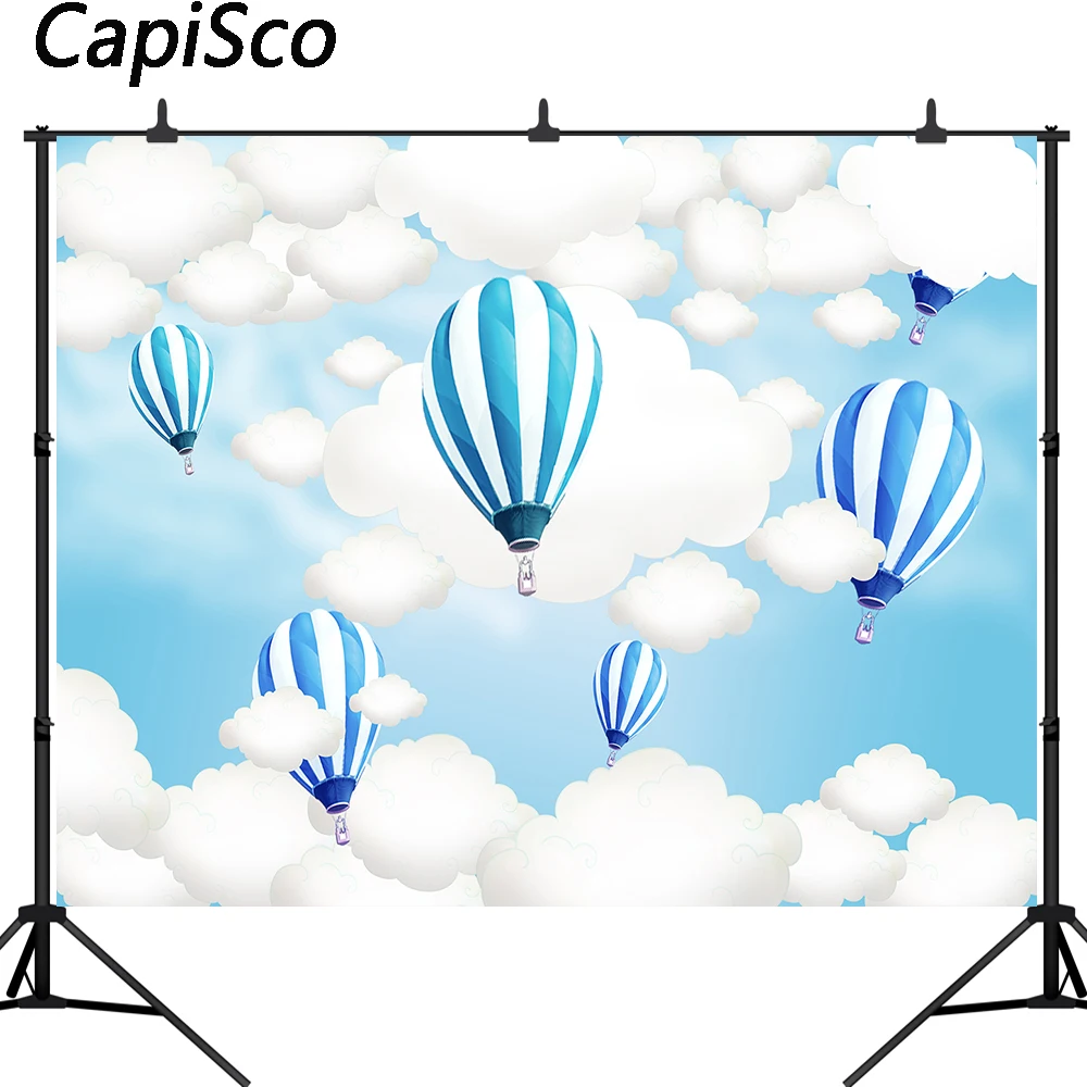Фон для фотосъемки с изображением воздушного шара голубого неба белых облаков