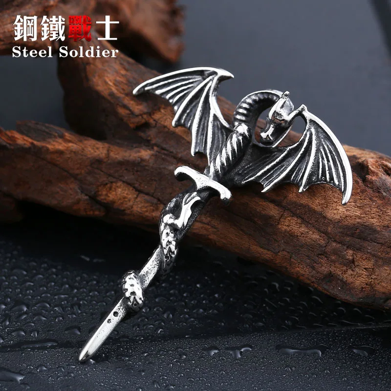 Сталь солдат популярные большой Крылатый дракон кулон Цепочки и ожерелья