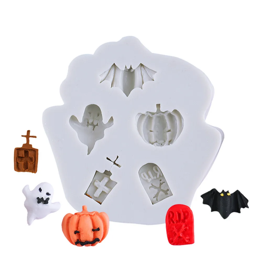 

Новая силиконовая форма в форме тыквы призрака замка летучей мыши для Хэллоуина, аксессуары для украшения мастики