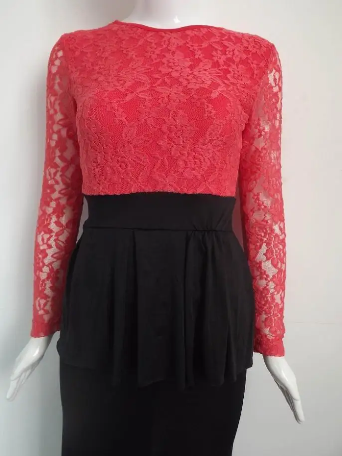 Women Lace Long Sleeve Round Neck Red Tops Splice Slim Black Evening Party Formal Dress Vestido De Festa DRES #67972|dresses spring|dress