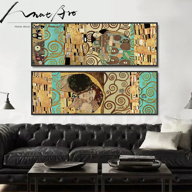 Длинная картина Gustav Klimt прямоугольник поцелуй холст искусство на стену домашний