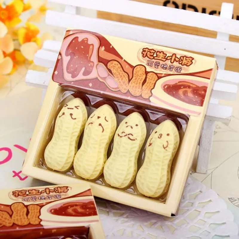 A pack 4pcs Lovely Cartoon New Cute Kawaii Peanut Rubber Eraser Korean Stationery for kids School Supplies Gifts Wholesale | Электроника