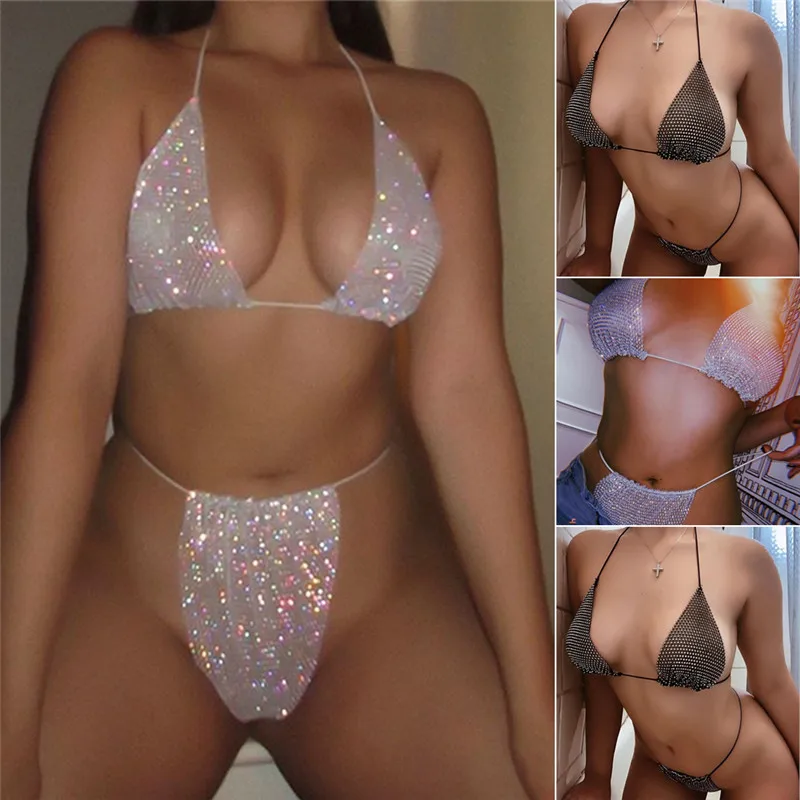 

Women Underwear Hot Drilling Bra Set Intimates Eyelash Lace Bras Brassiere Temptation Bra Brief Sets Rhinestones Lingerie Outfit