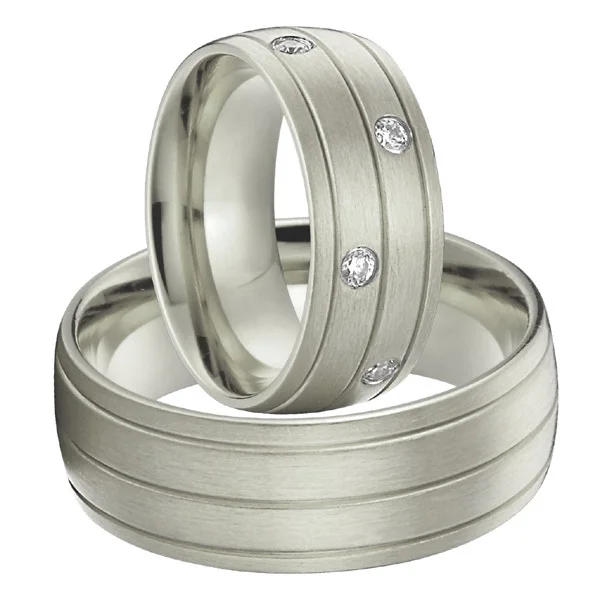 Anel de Noivado de Aço de Titânio Anéis de Promessa de Casamento de Cor de Ouro Conjuntos para Casais Alianças Personalizado Branco