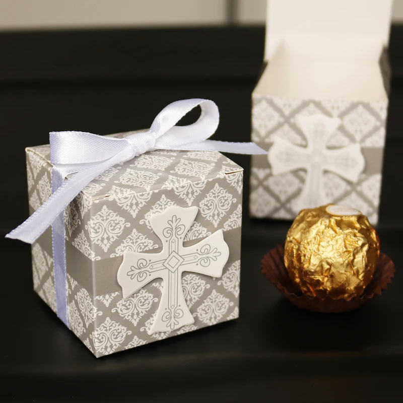 50 комплектов крестообразная коробка конфет для детского душа Свадебная