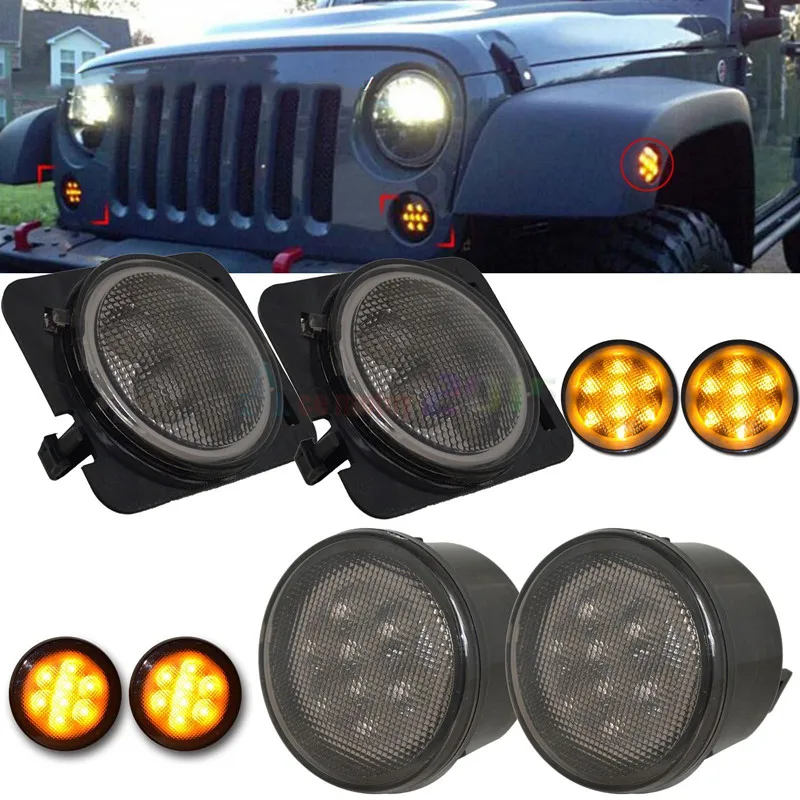 Комбо 2007 2015 для Jeep Wrangler JK дымчатый объектив Янтарный светодиодный светильник с