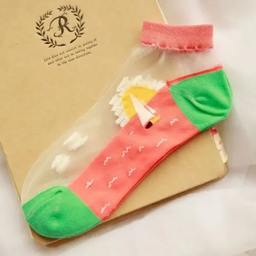 Новые модные женские короткие летние прозрачные Короткие Носки с рисунком из