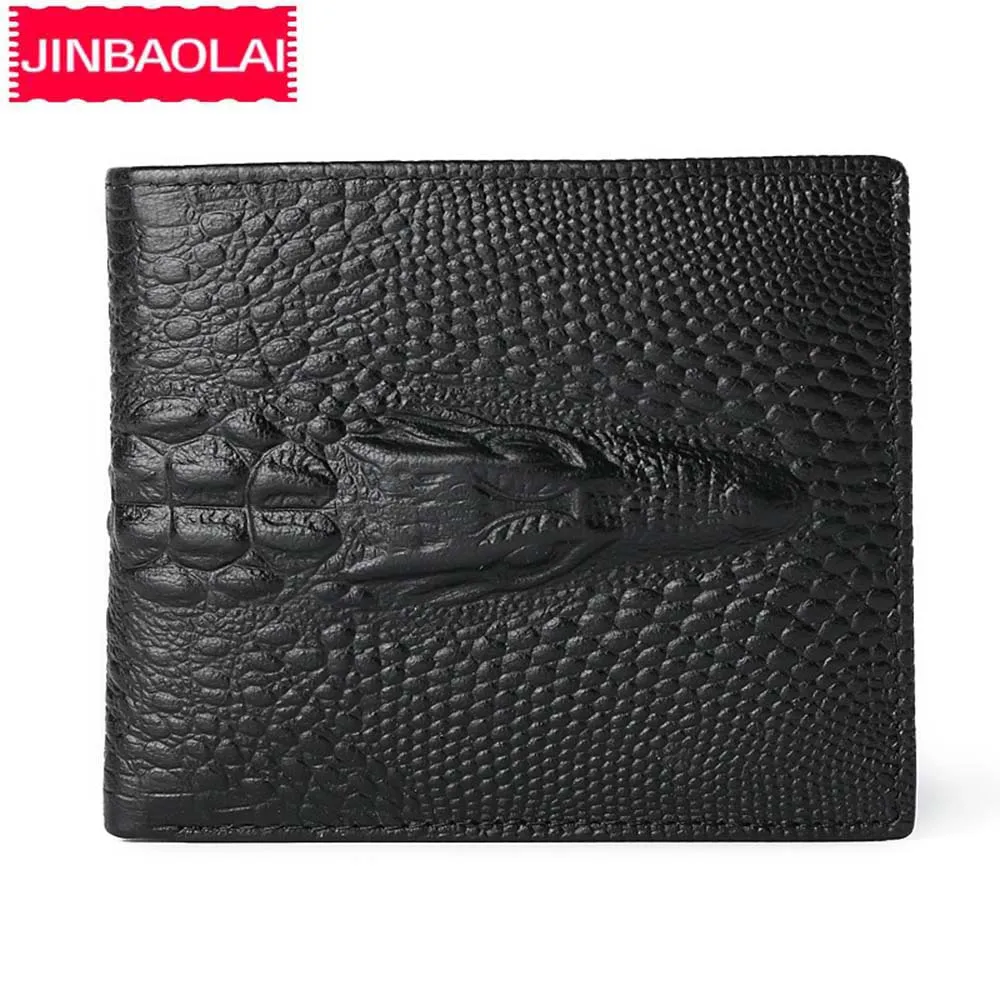JINBAOLAI Crocodile Skin Men's Wallets Genuine Cow Leather Card Holder Coin Pocket Small Purse Vintage alligator Male | Багаж и сумки