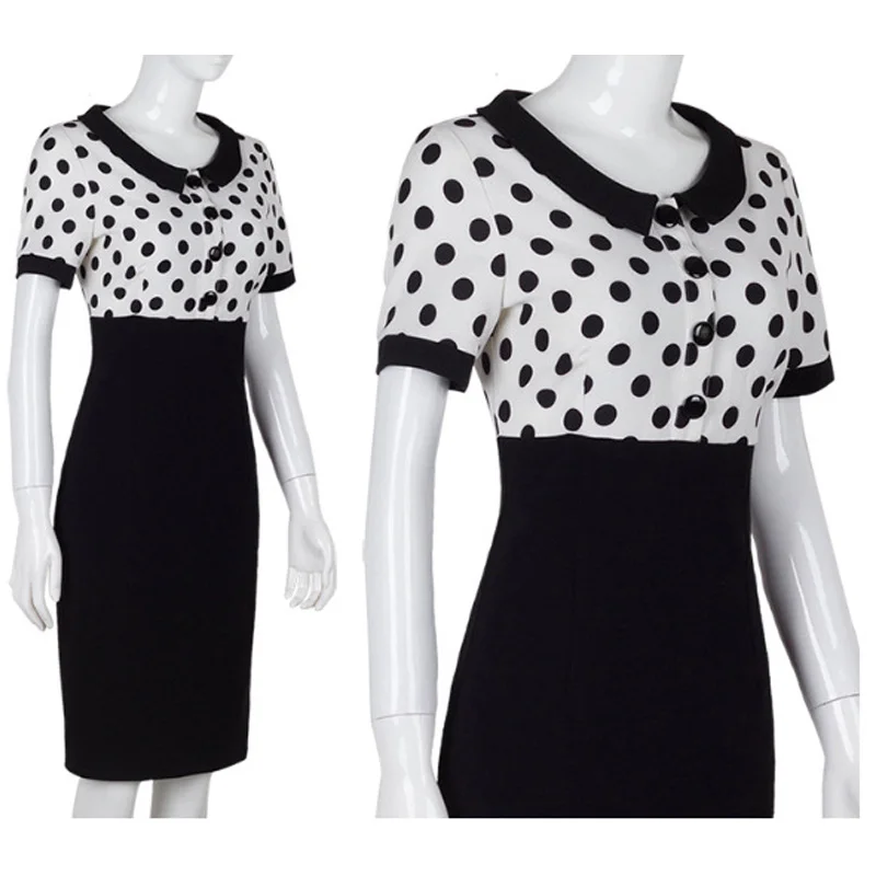 2017 Летом Точка отложным Воротником Шить Карандаш С Коротким Рукавом Платье