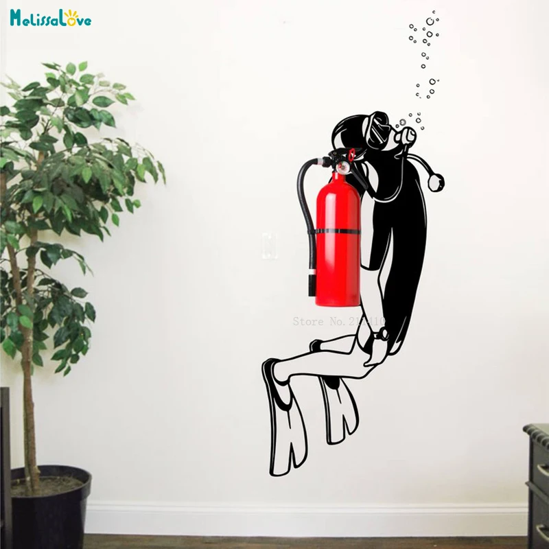 Scuba Diving Wall Decal Nautical Office Decor Idea Fire Extinguisher Vinyl Sticker Marine Deep Sea Removable Mural YT1174 | Дом и сад